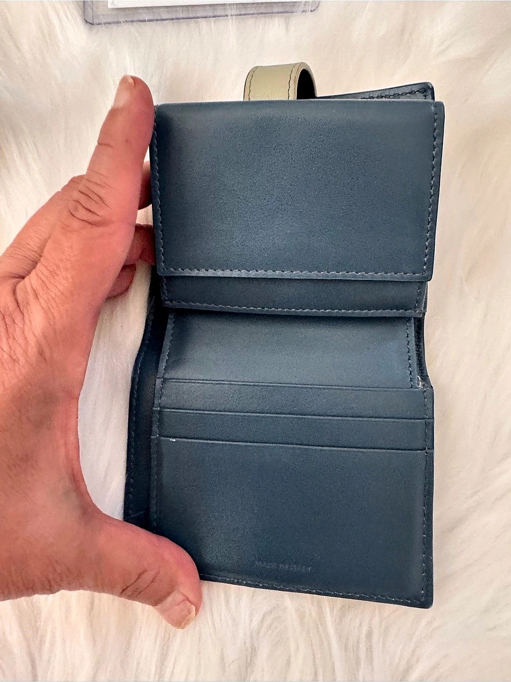 Celine Medium Strap Wallet in Bicolor Grained Calfskin Blue - Picture 6 of 9
